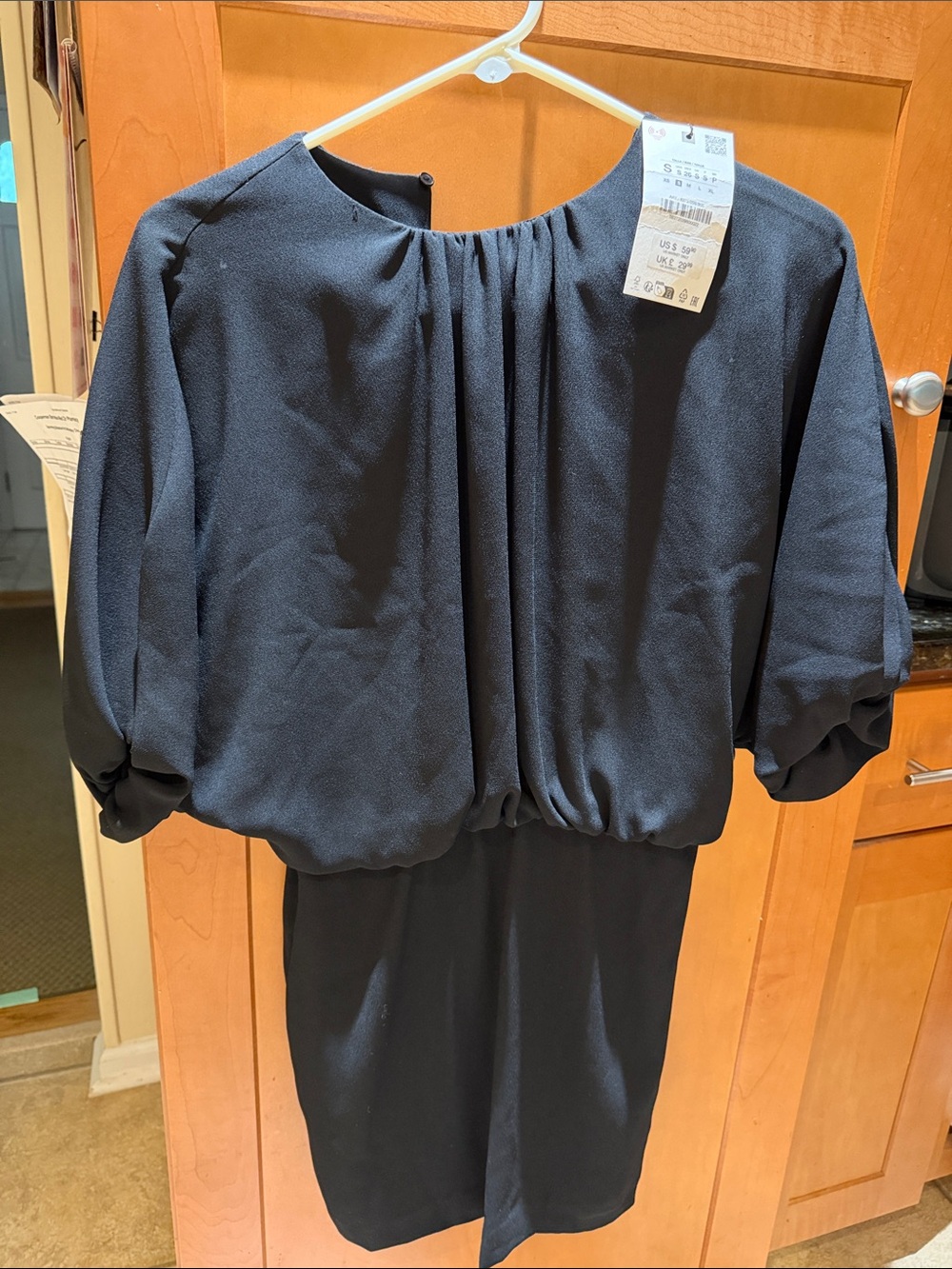Zara Black Bubble sleeve Midi Dress